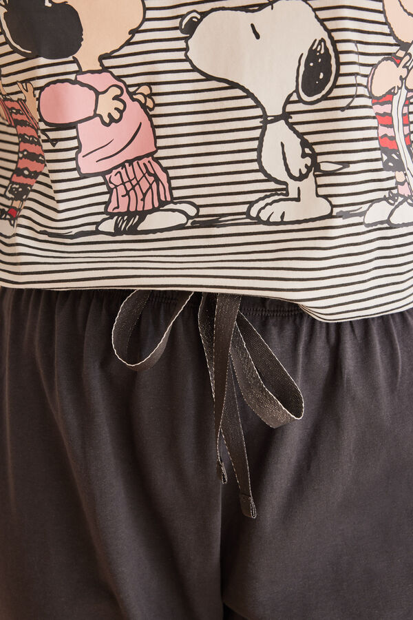 Womensecret Snoopy 100% cotton striped pyjamas black