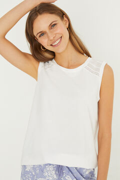 Womensecret 100% cotton long pyjamas sleeveless top white