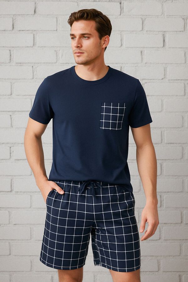 Trendyol Conjunto de pijama corto cuadros azul