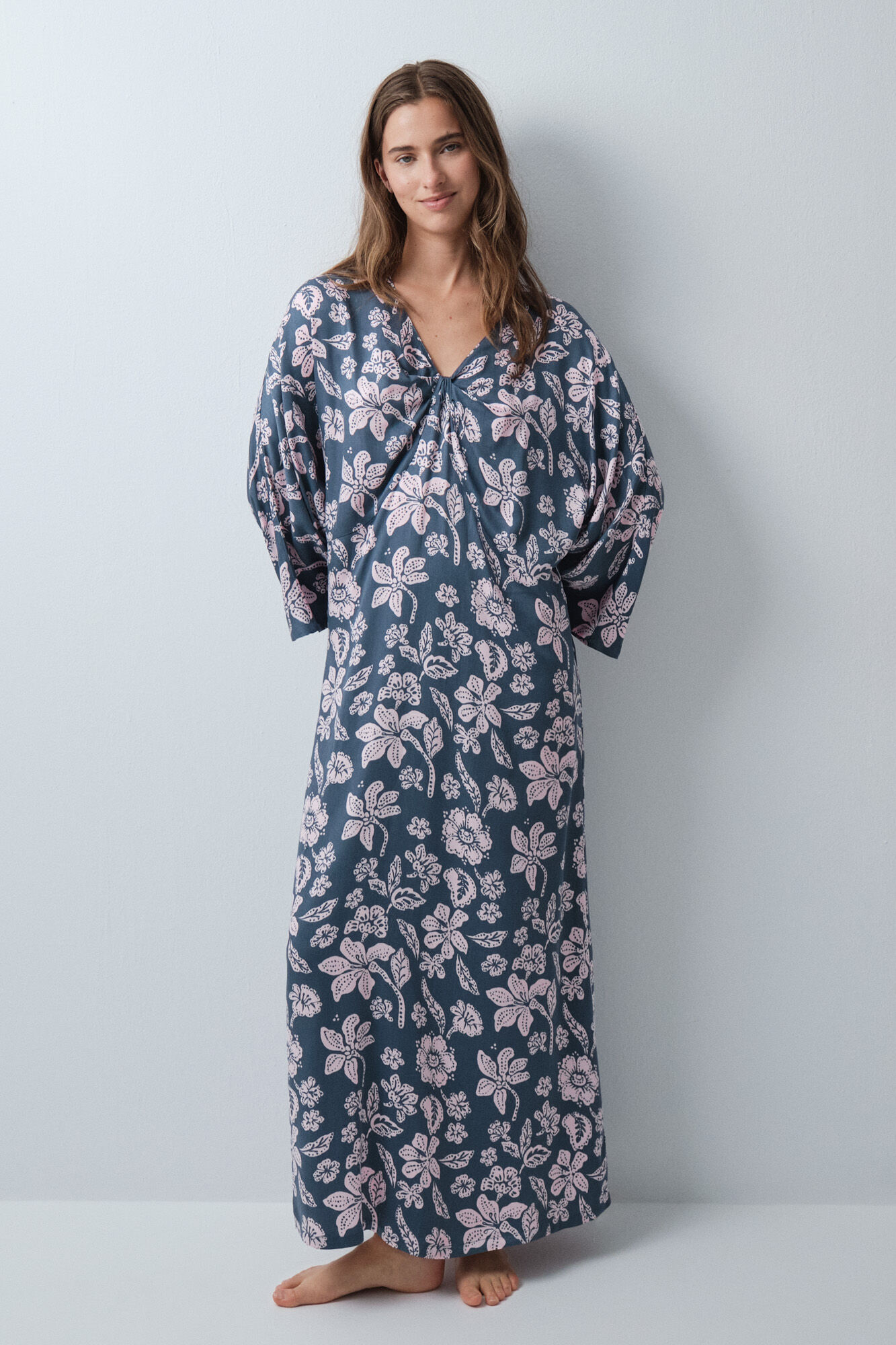 Women'secret Robe caftan en viscose &agrave; imprim&eacute; floral verte