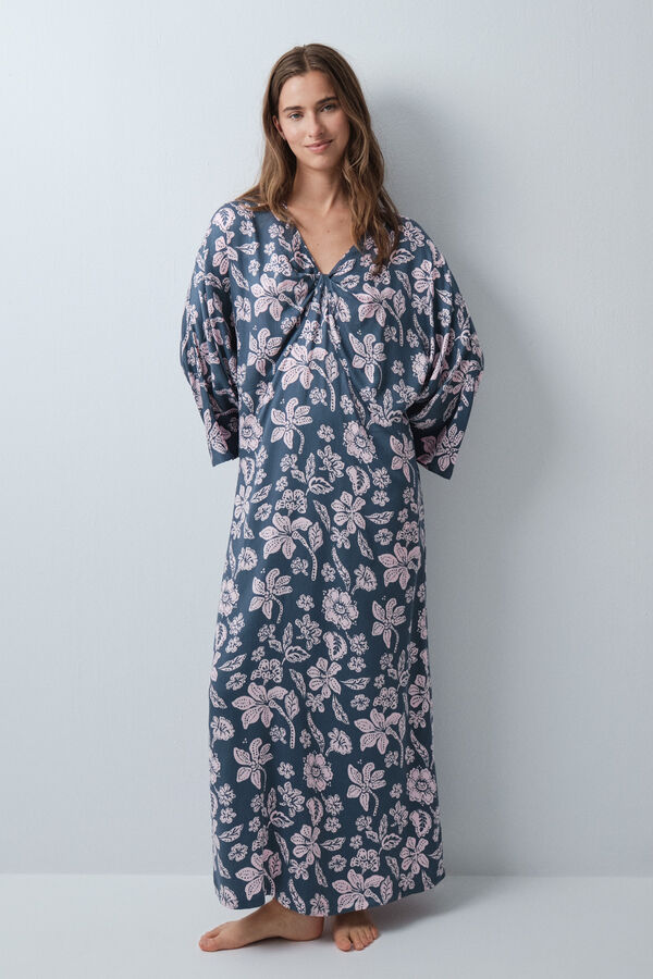 Women'secret Gr&uuml;nes viskose-kaftankleid mit blumenprint Gr&uuml;n