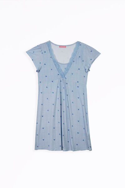 Womensecret Stripes/heart print nursing short-sleeved nightgown blue