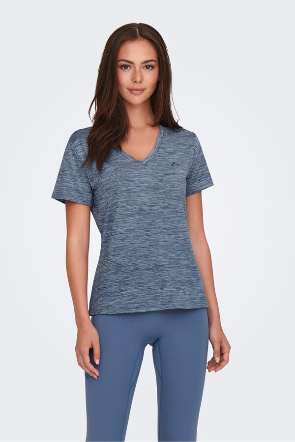 Only Play kurz&auml;rmelig T-Shirt mit V- Ausschnitt aus Stoff mit Wascheffekt Blau