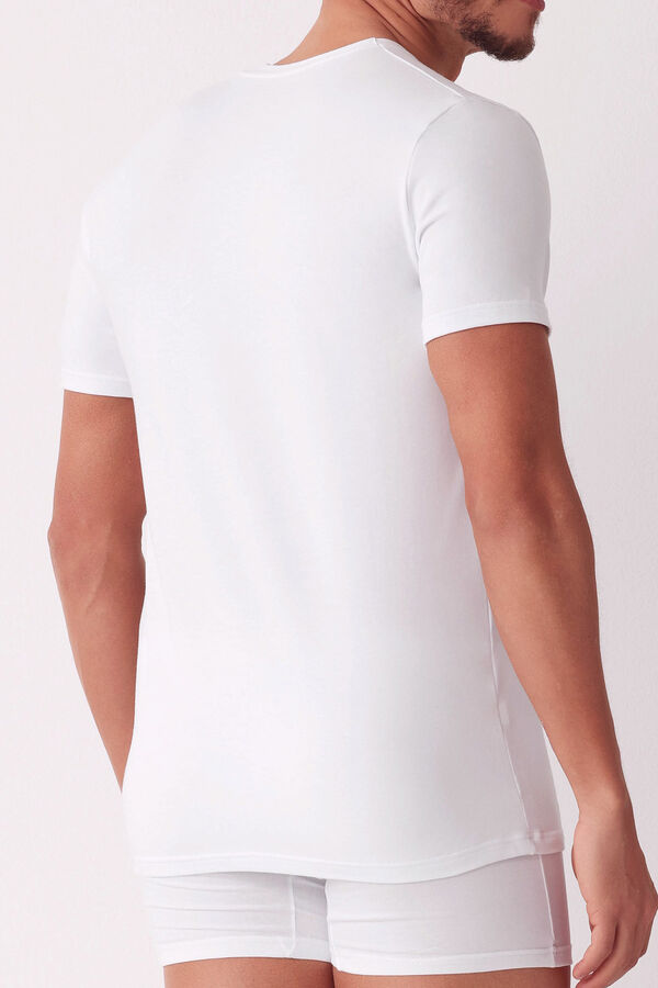 Womensecret Men's thermal short-sleeved V-neck T-shirt blanc