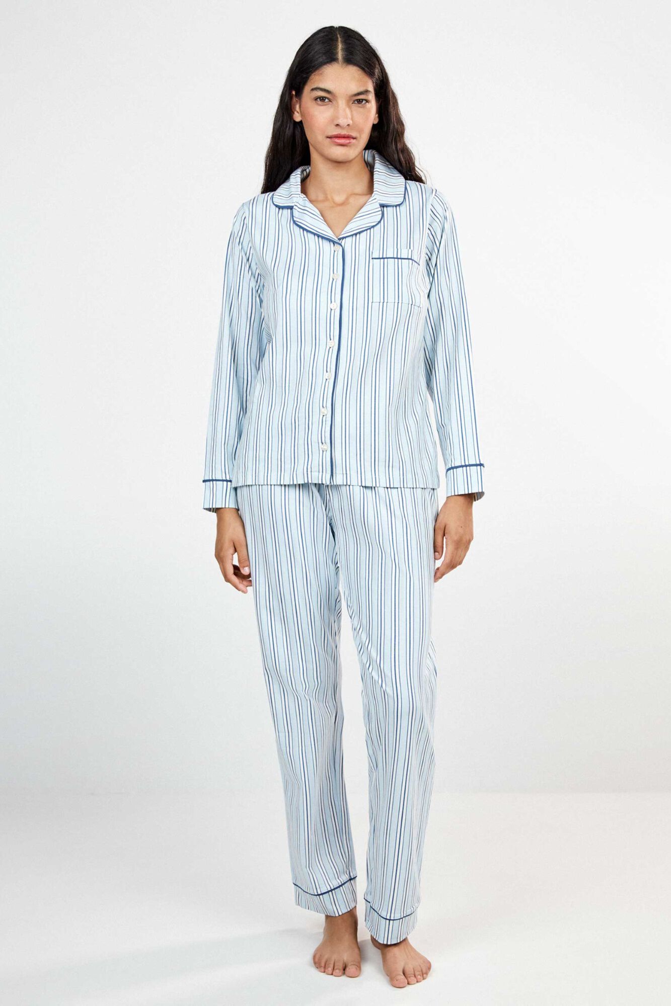 Gisela Gestreifter Pyjama im Hemdlook aus Baumwolle