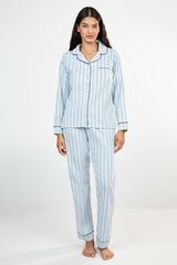 Gisela Pijama camisero de rayas algod&oacute;n blanco