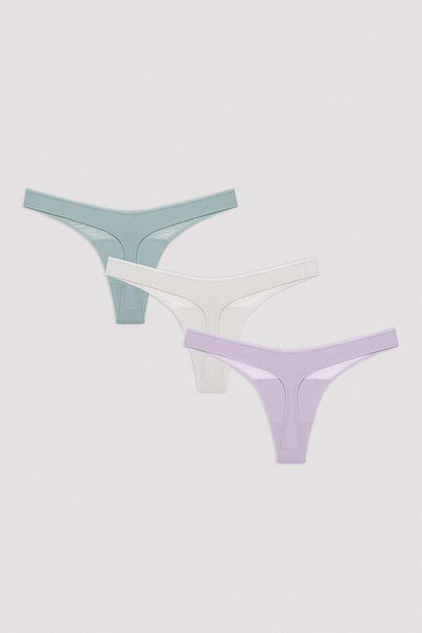 Penti Whisper Lace Detail 3 pack Tanga Panties printed