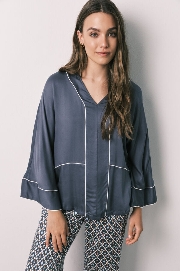 Women'secret Pijama largo sat&eacute;n estampado geom&eacute;trico verde