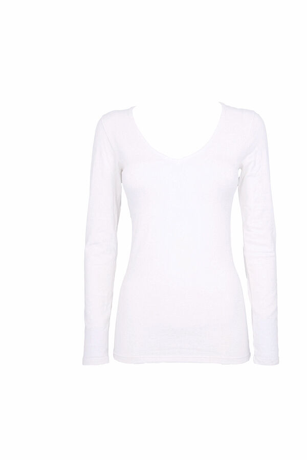 Cotonella Camiseta termal de mujer cuello pico manga larga blanco