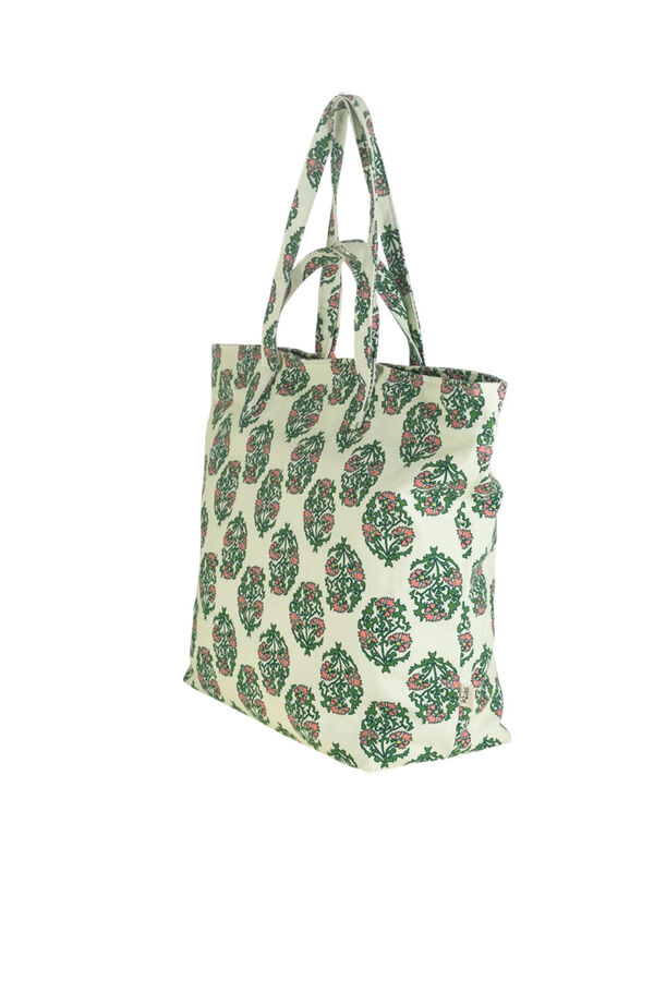 Kbas Bolso algodon doble asa estampado flores verde