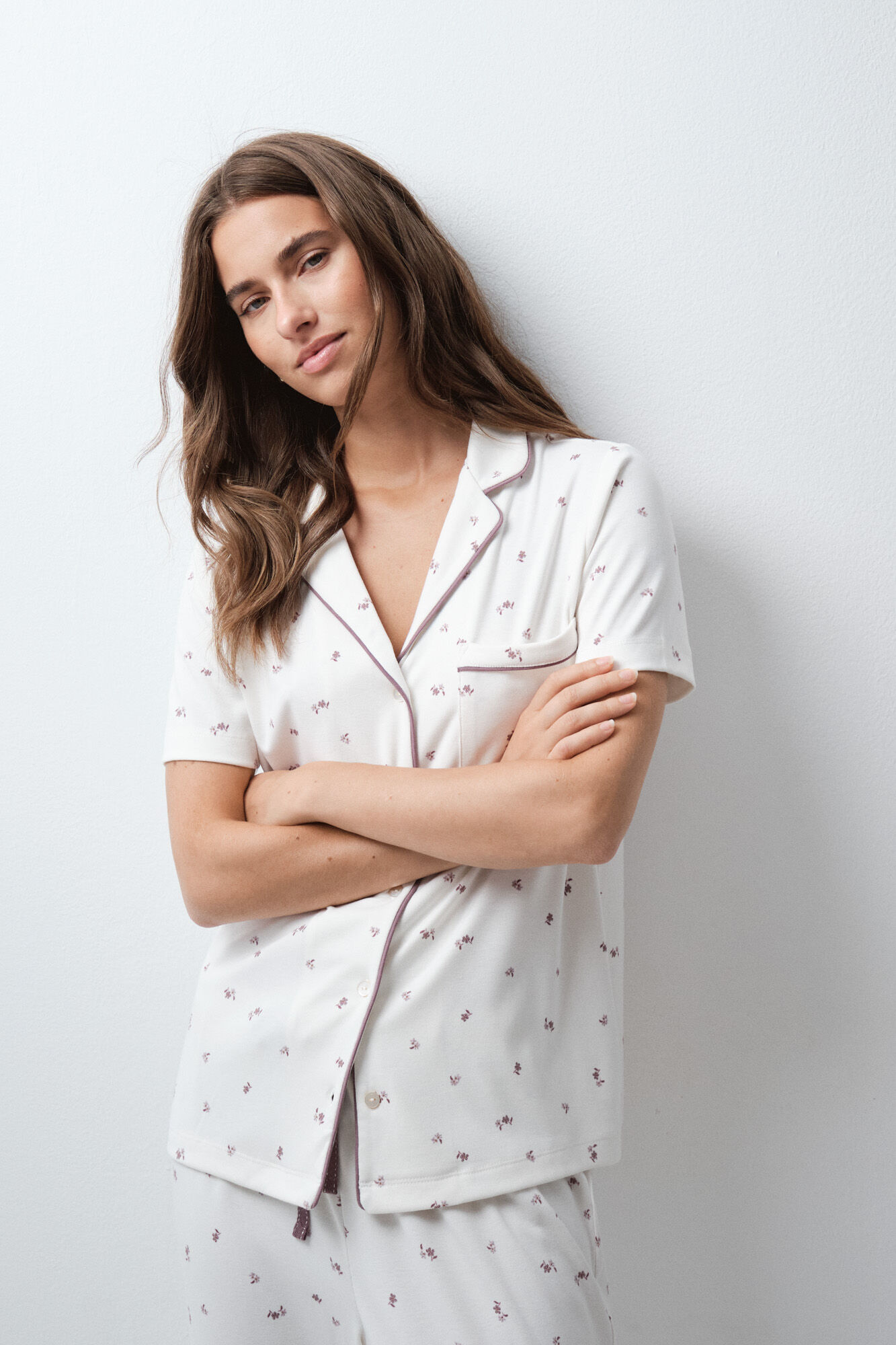 Women'secret Pyjama long chemise manches courtes &agrave; fleurs