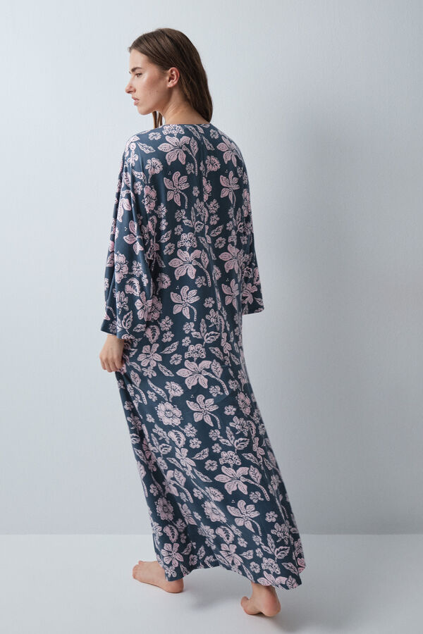 Women'secret Gr&uuml;nes viskose-kaftankleid mit blumenprint Gr&uuml;n