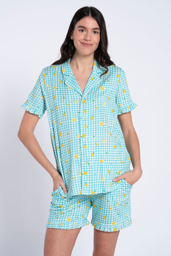 Ohma Gingham and lemon print maternity pyjamas printed