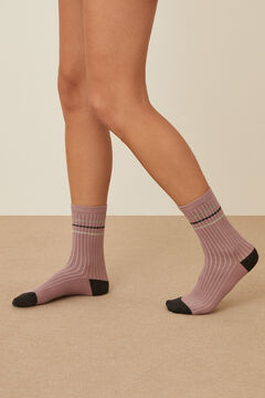 Womensecret Pink striped ribbed socks  pink
