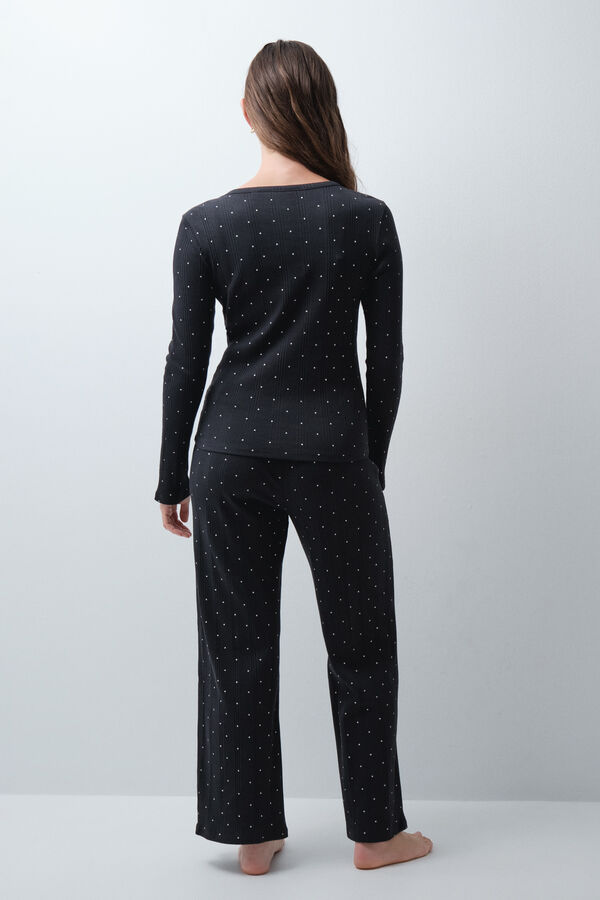 Women'secret Woodstock star print long pyjamas with buttons grey