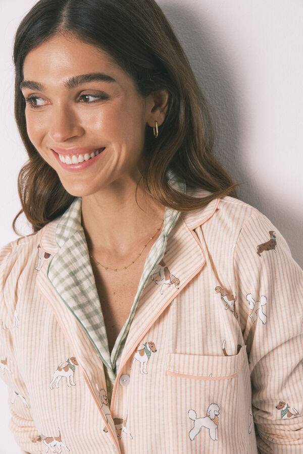 Women'secret 100% cotton classic long striped dog print pyjamas red