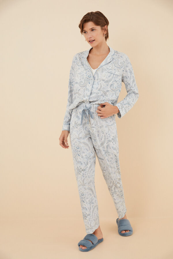Womensecret Pyjama chemise 100 % coton motif cachemire brillants gris