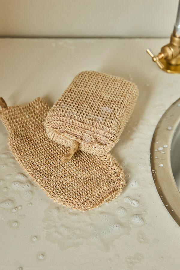 Meraki Esponja y guante exfoliante, MKJute, Naturaleza blanco