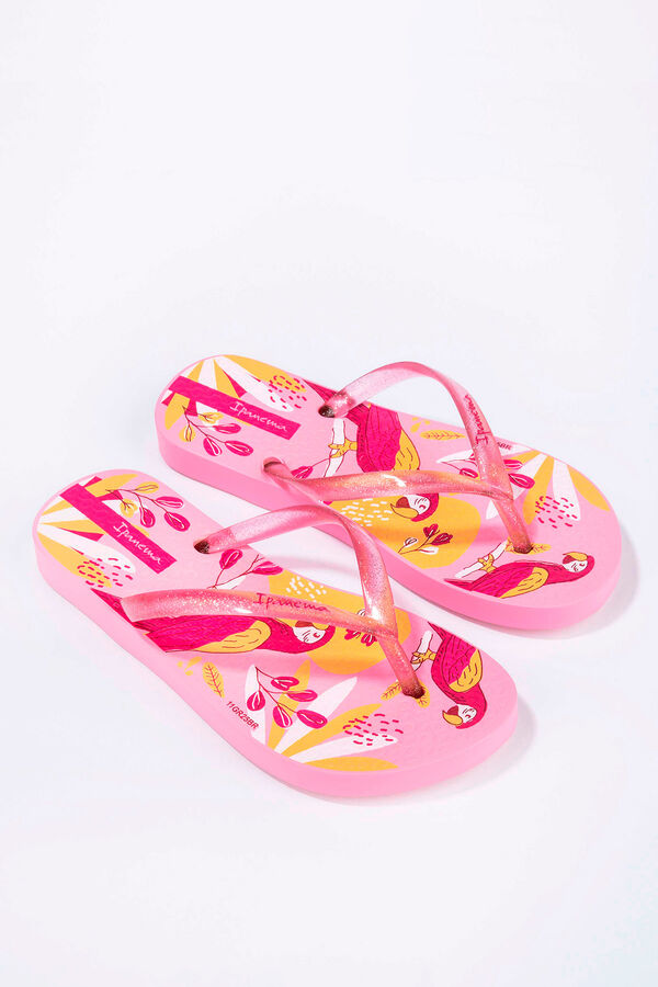 Ipanema Chinelos infantis estampado papagaios tropicais rosa