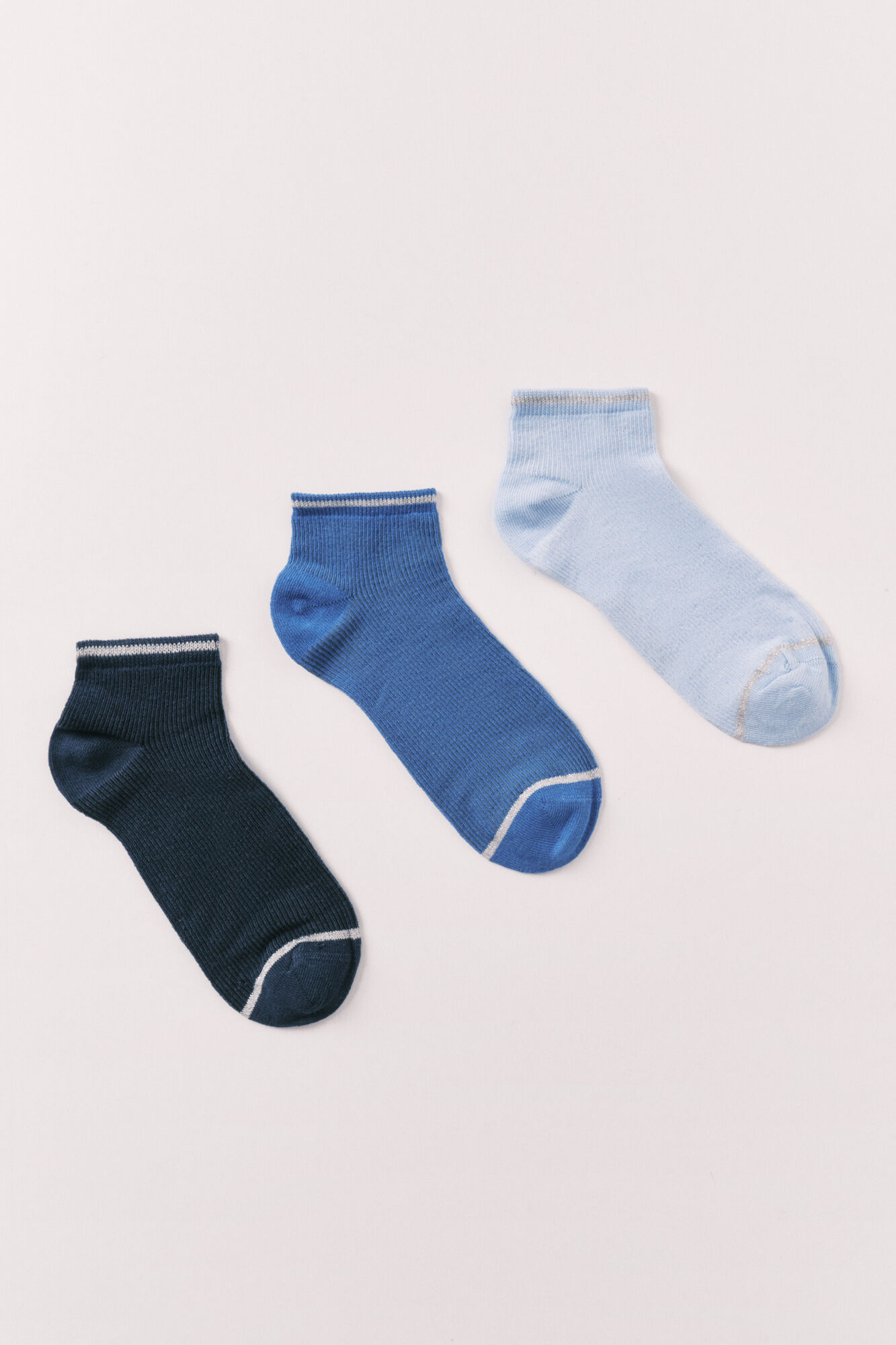 Women'secret Lot de 3 chaussettes courtes en lurex bleu