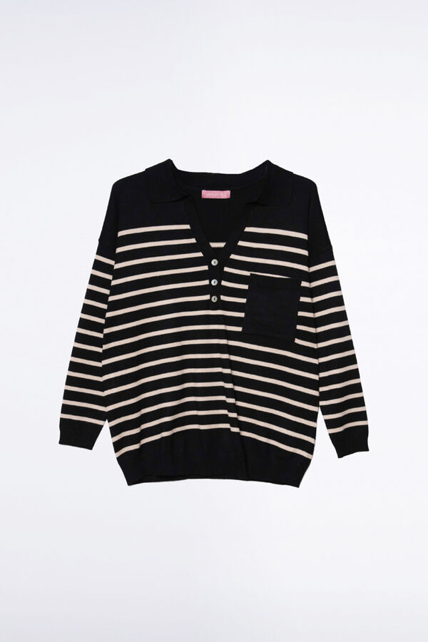 Ohma! Jersey rayado de canal&eacute; con cuello polo negro