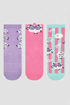 Womensecret Pack de 3 pares de meias soquetes padrão de milho para rapariga rosa