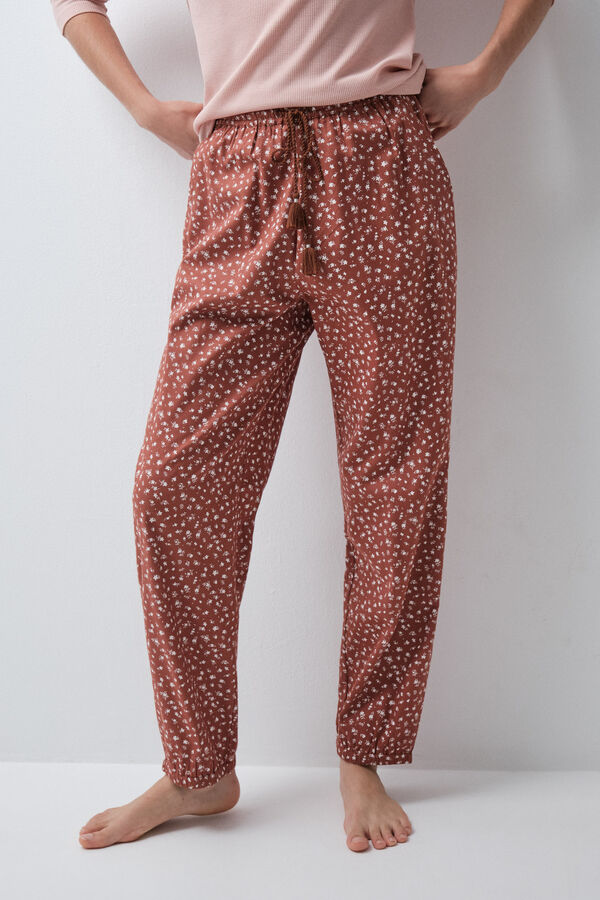 Women'secret Pantalon long mini-fleurs marron nude