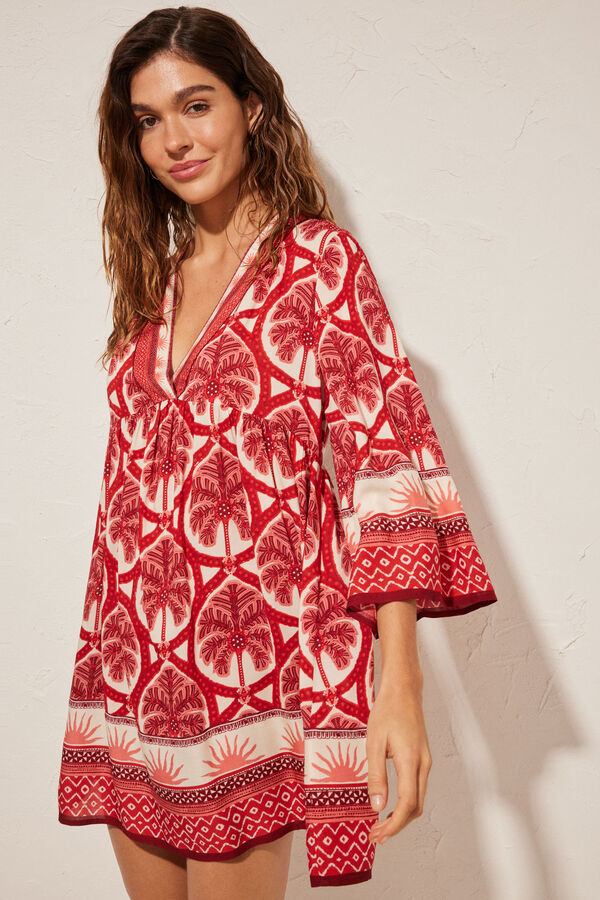 Womensecret Short red tropical tunic brown