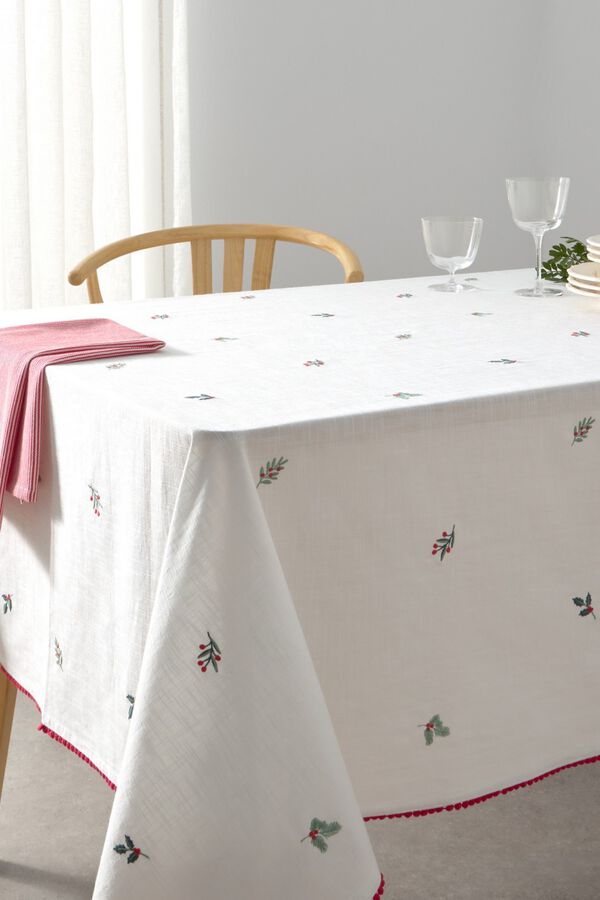 Textura Embroidered Christmas tablecloth white