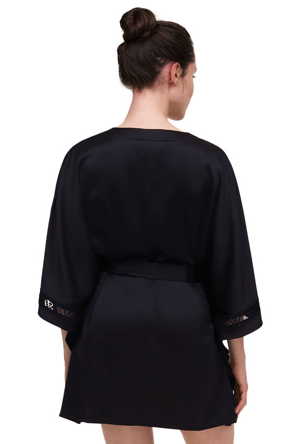 Womensecret Kimono de satén Olivia con encaje y tul bordado negro