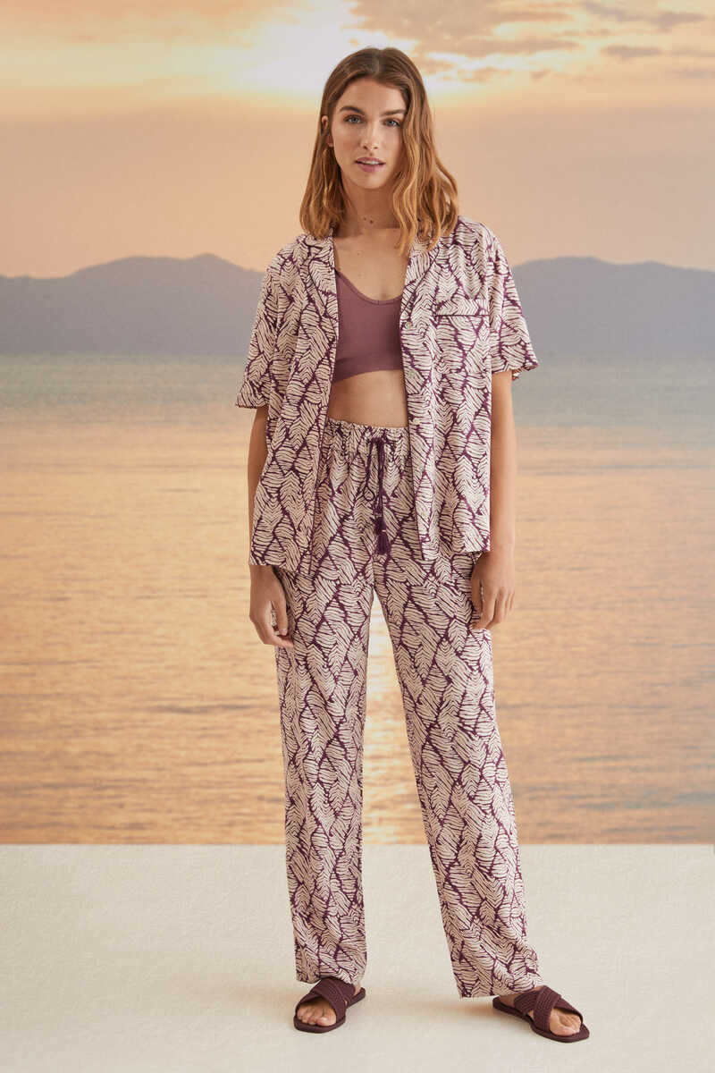 Womensecret Pyjama Hemdlook Print Granatrot Braun