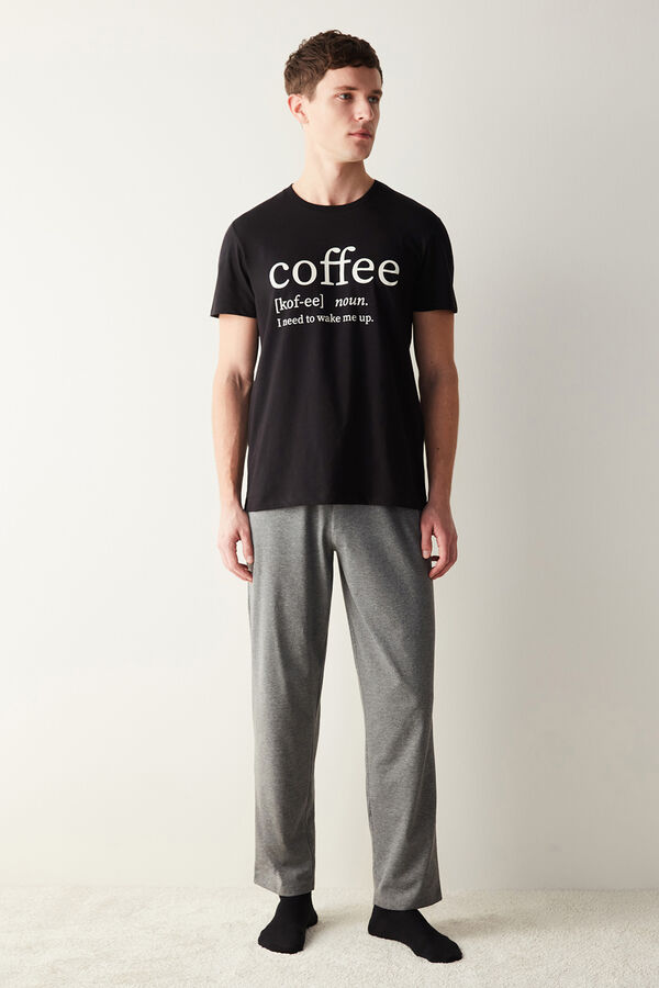 Womensecret Conjunto de pijama com mensagem Coffee masculino estampado