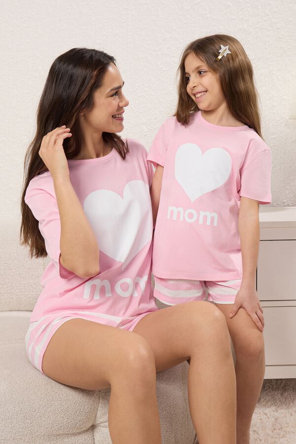 Trendyol Conjunto de pijama corto rayas "Mom" rosa