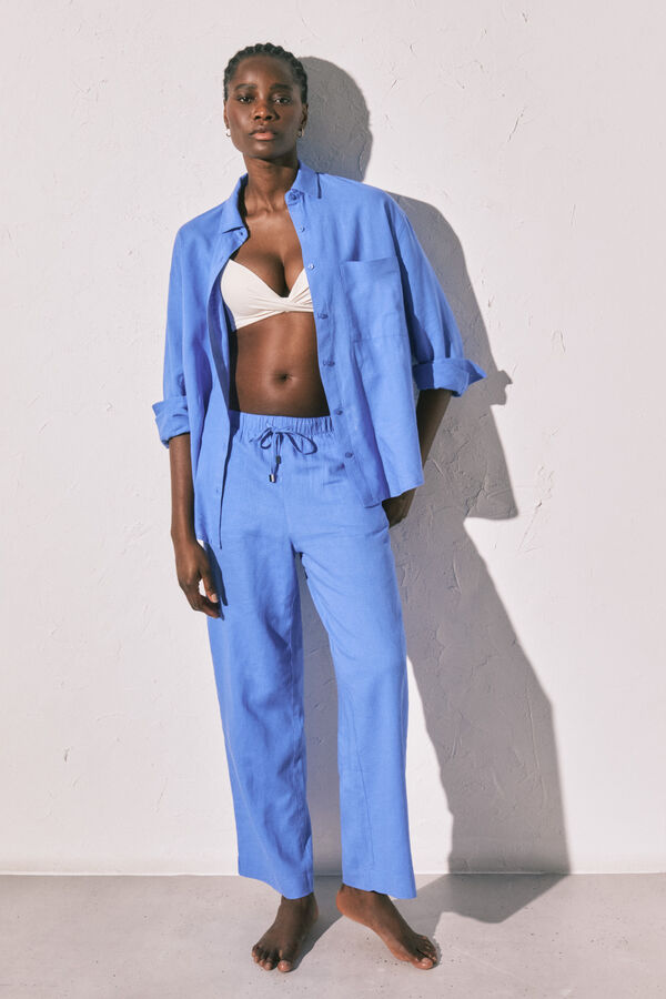 Women'secret Plave dugačke pantalone od lana Plava