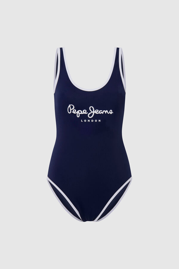 Womensecret Plain Swimsuit with Printed Logo bleu