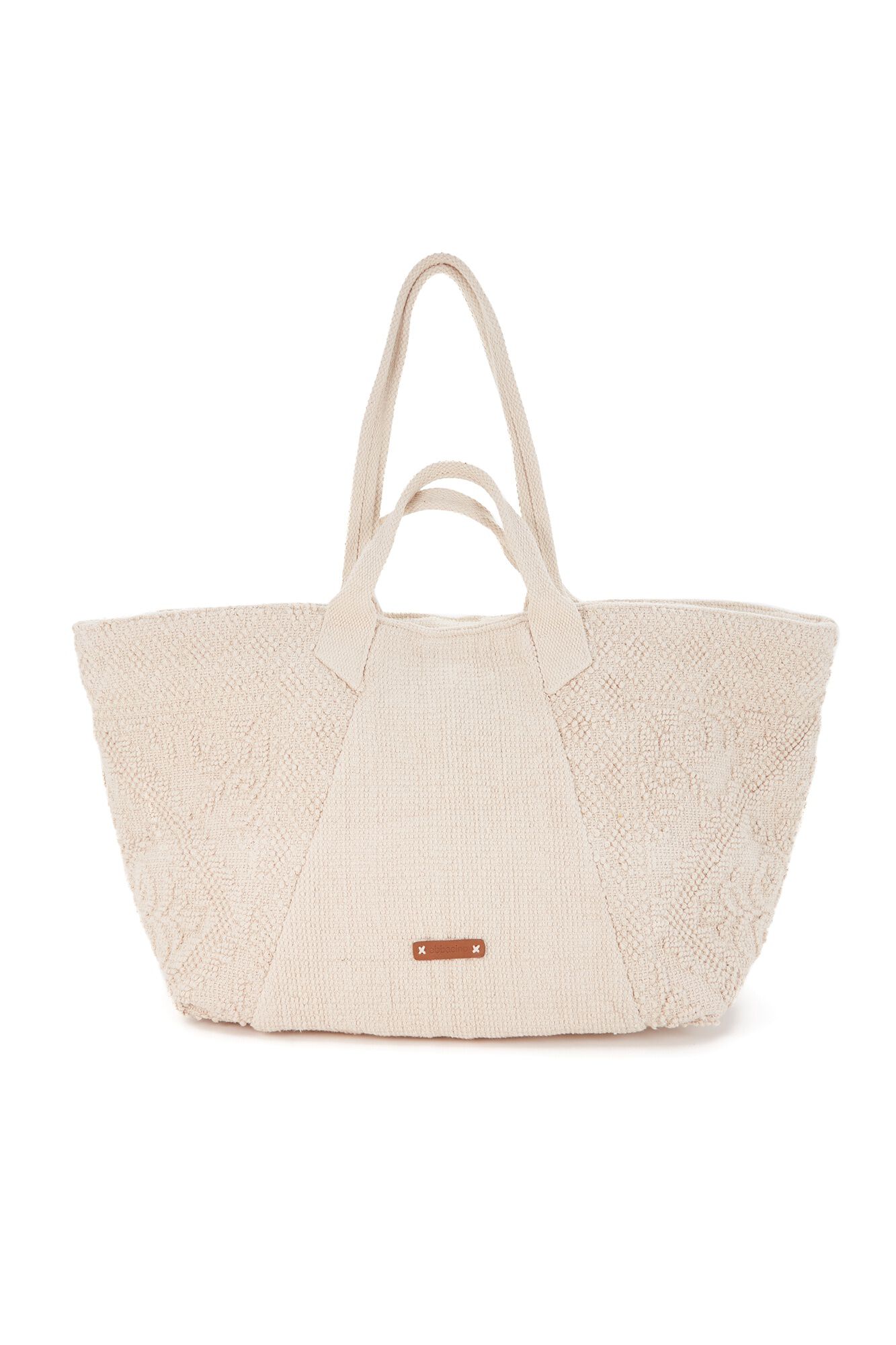 Abbacino  Mala de praia em algod&atilde;o bordada bege