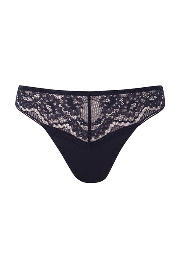 Womensecret String classique en microfibre et dentelle bleue bleu