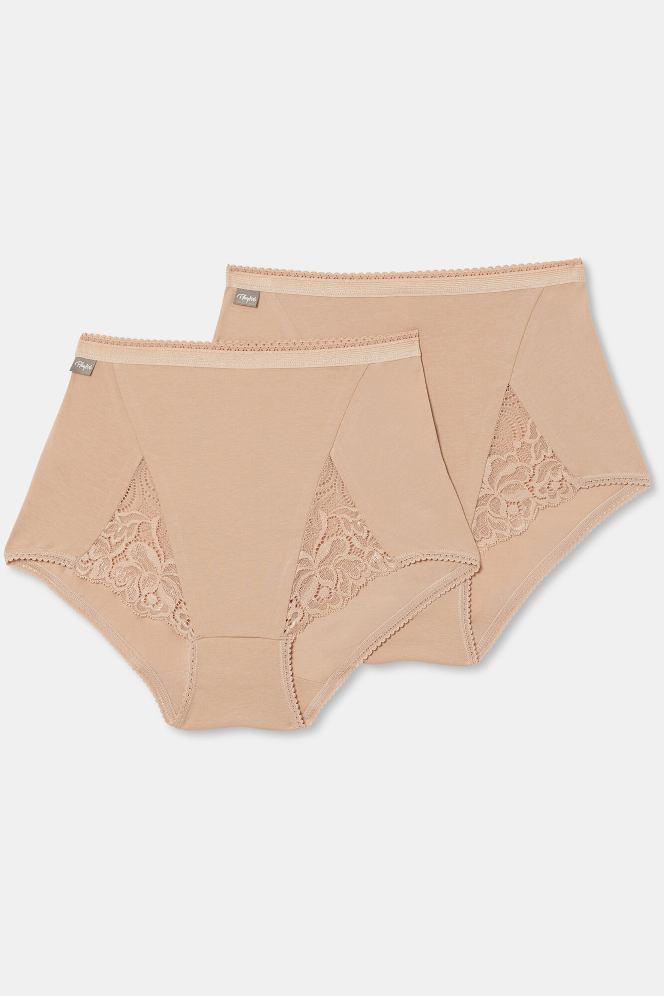 Playtex Pack de 2 bragas maxi de algod&oacute;n el&aacute;stico con encaje