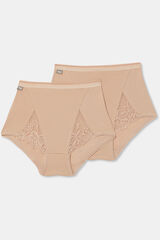 Playtex Pack of 2 maxi panties in stretch cotton with lace brown