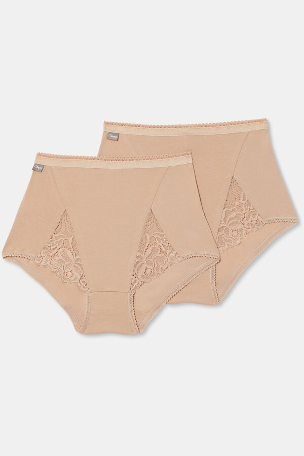 Playtex Pack of 2 maxi panties in stretch cotton with lace brown