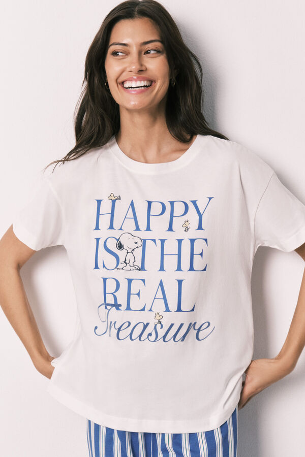 Women'secret Pyjama Snoopy manches courtes en coton Happy beige