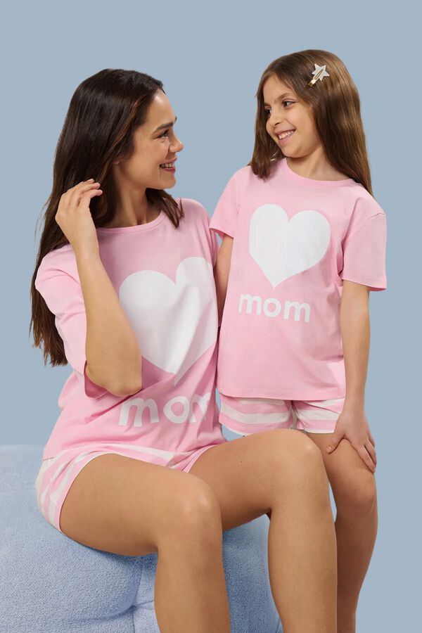 Trendyol Conjunto de pijama corto rayas "Mom" rosa
