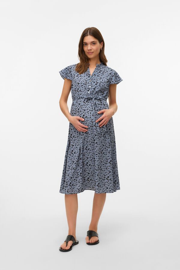 Mamalicious Maternity and breastfeeding midi dress blue