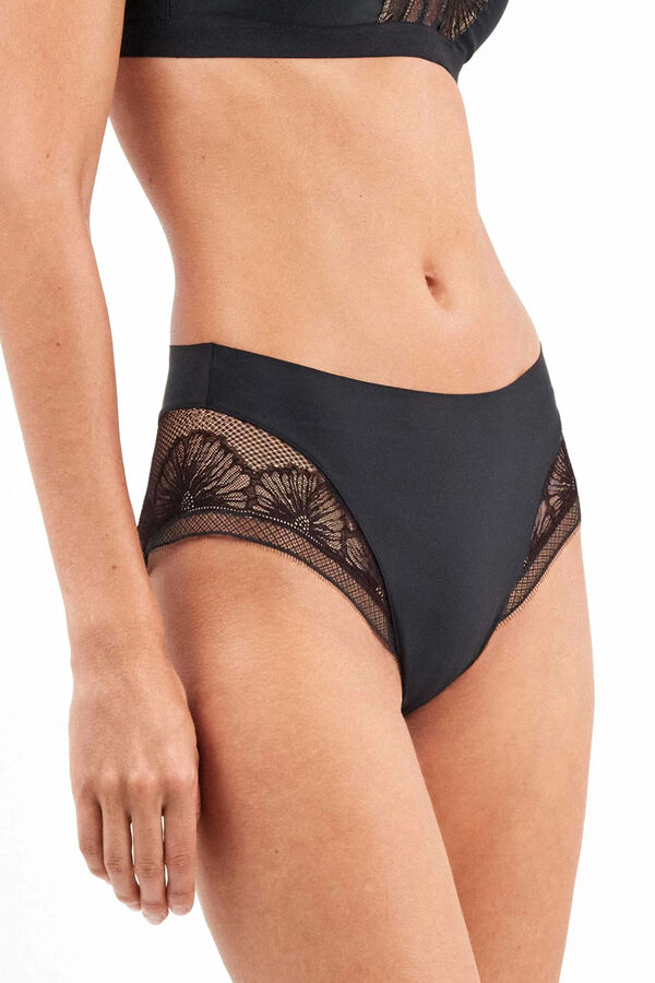 Gisela Floral lace high- lace panty Crna