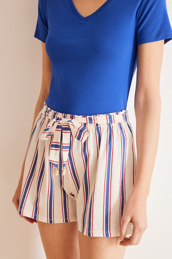 Womensecret Shorts 100 % Baumwolle Allover Streifen Blau