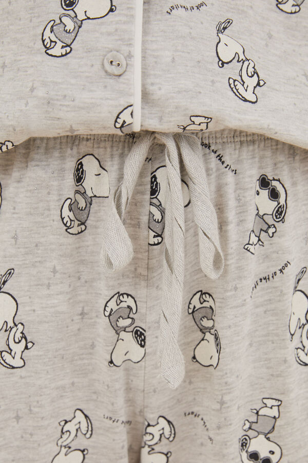Womensecret Pyjama long chemise 100 % coton Snoopy manches courtes gris