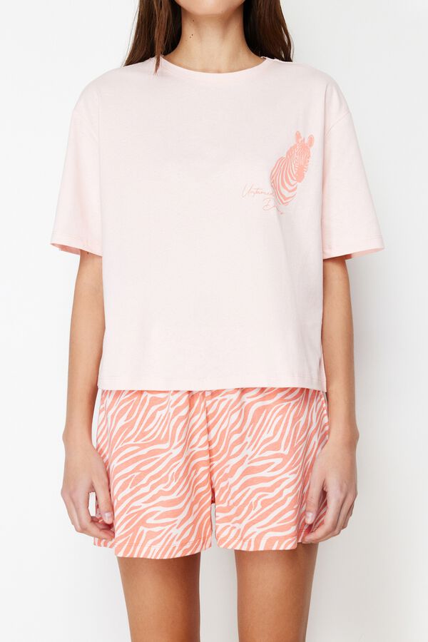 Trendyol Conjunto de pijama corto animal print rosa
