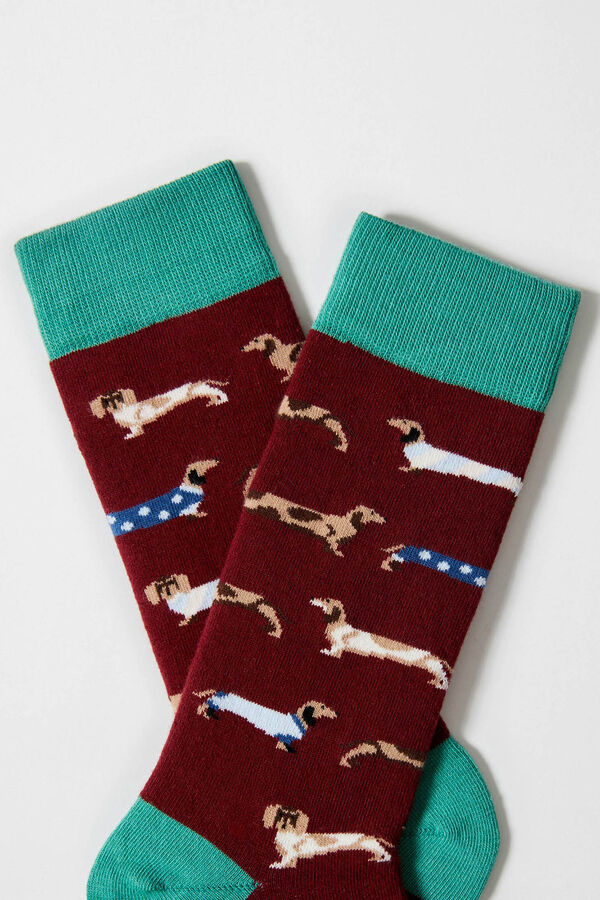 Besocks Calcetines altos de algod&oacute;n org&aacute;nico color granate printed