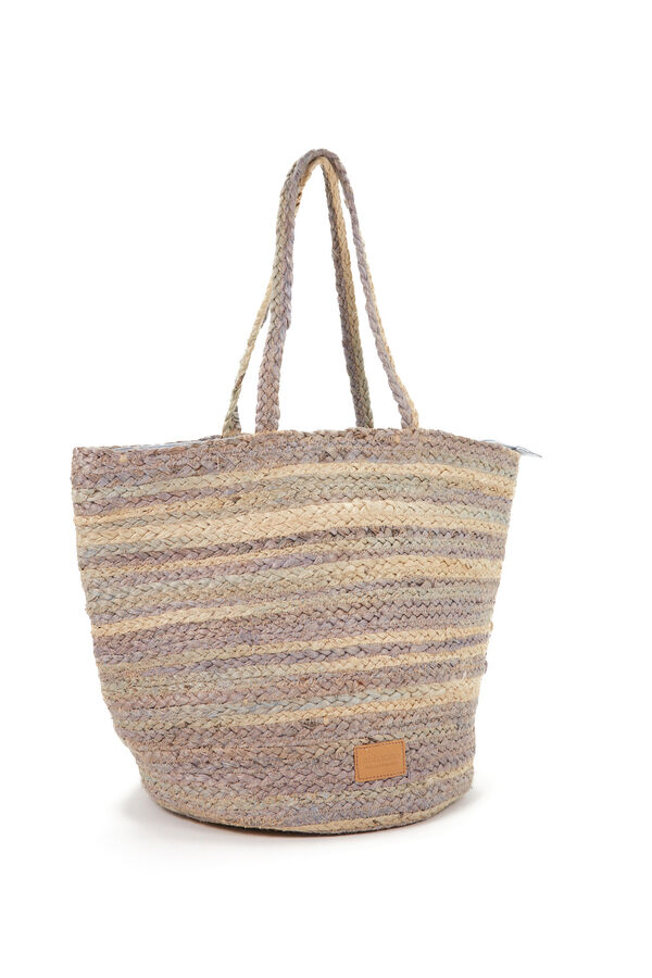 Womensecret Large raffia basket bag with grey stripes grey