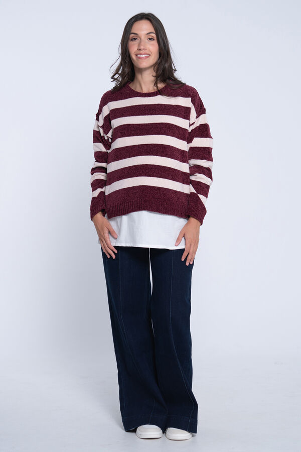 Ohma! Striped breastfeeding jumper with faux shirt red